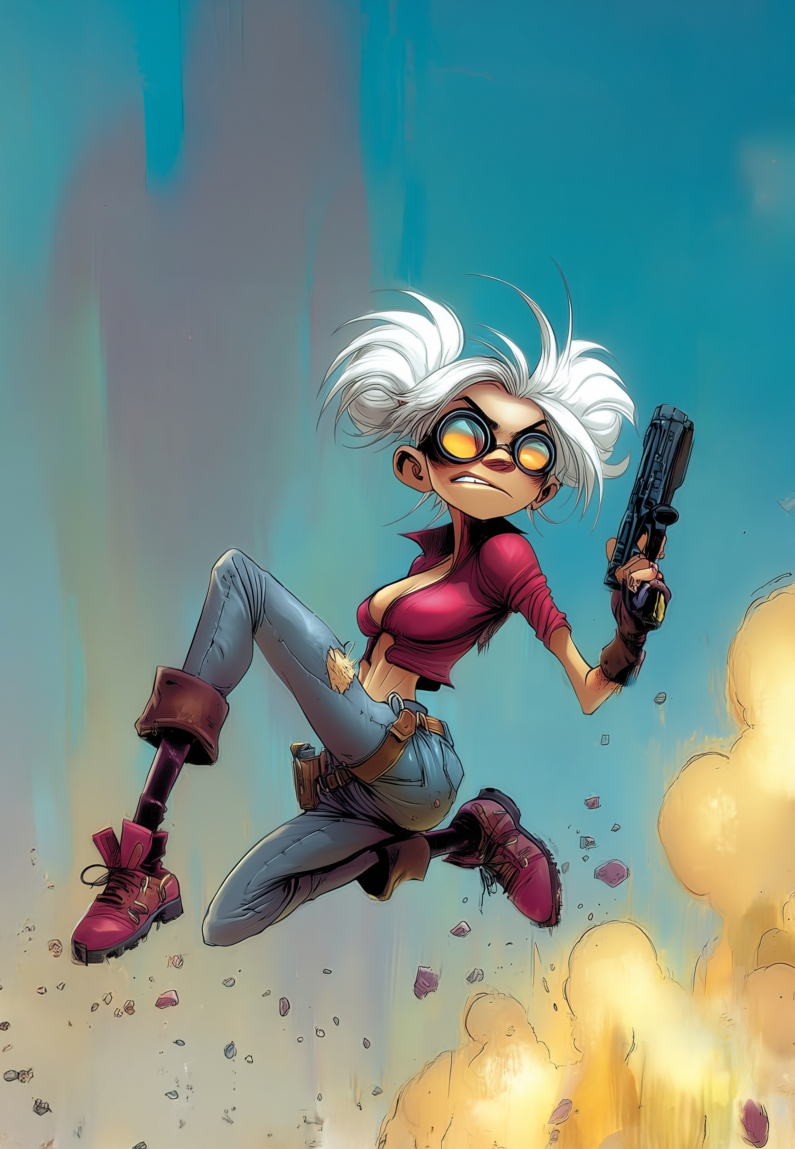 Bones & Blaze comic poster featuring the white-haired, goggle-wearing Blaze character